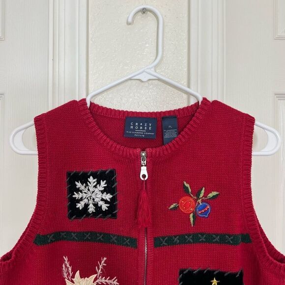 Liz Claiborne Vintage Christmas Sweater Vest Red Knit Embroidered Petite Large - Picture 4 of 12